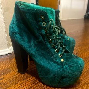 Green Faux Suede Booties